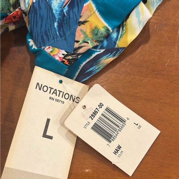 Notations vintage Hawaiian print button down top & pull on pants size LP NWT - Picture 10 of 13